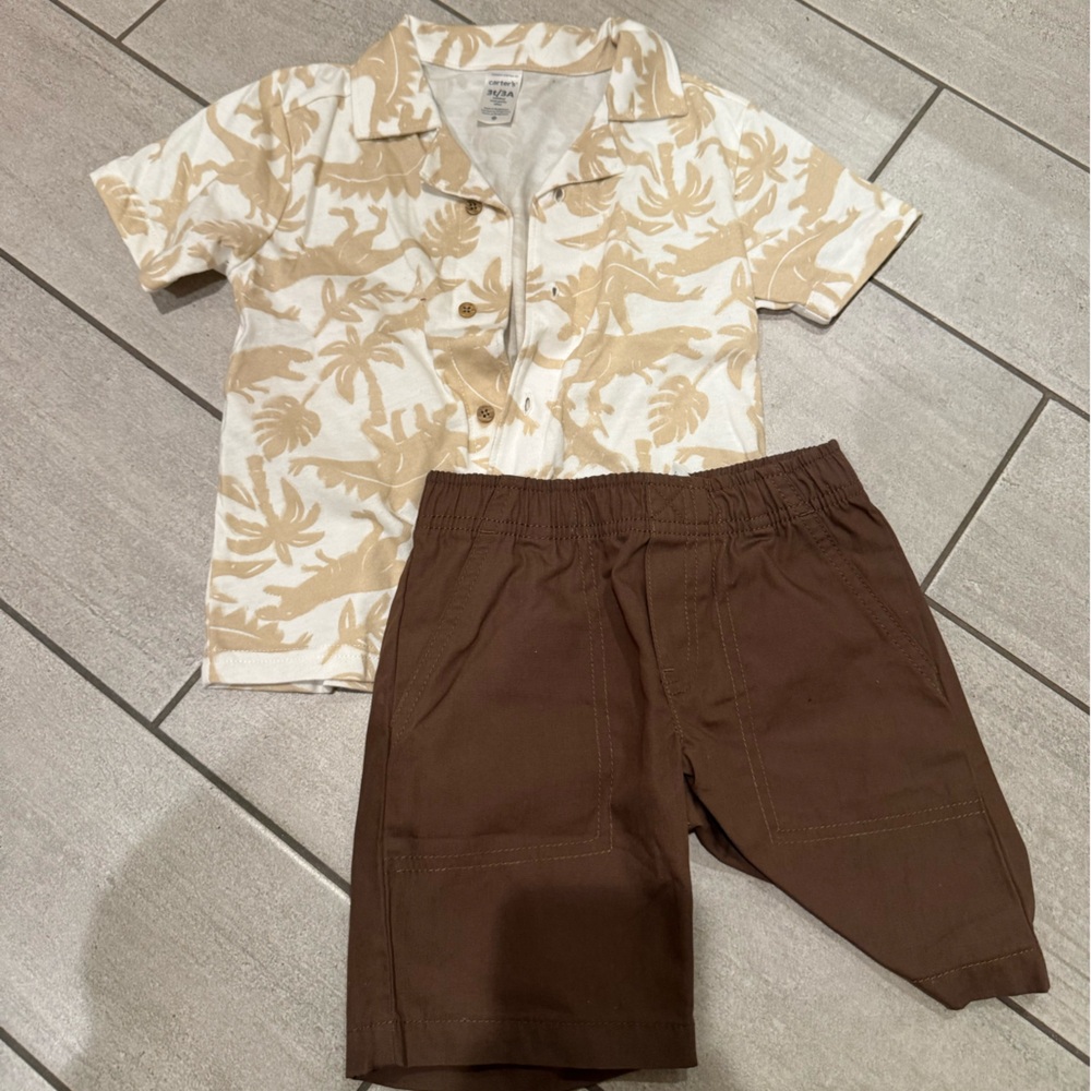 Carter's Beige and White Palm Print Button-Up Shirt